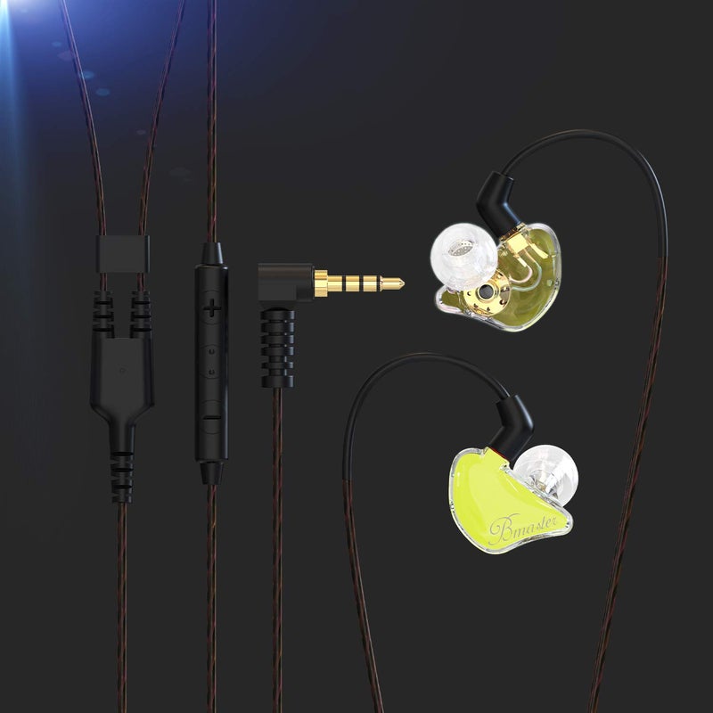 BASN Bmaster Noise Isolating in Ear Monitor Earphones, 1BA+2DD Hybrid Balanced Armature Driver IEM Headphones with Two Detachable MMCX Cables (Yellow) - Image 4